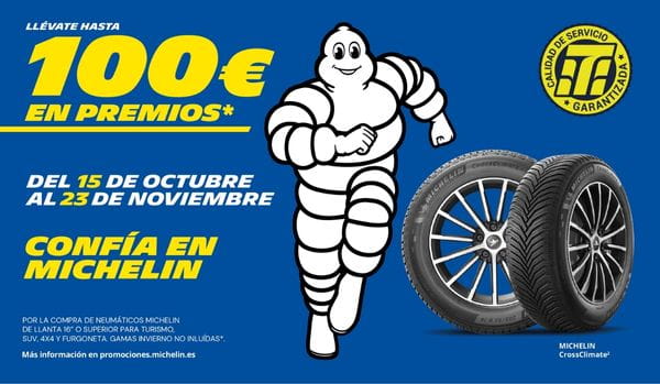 Hasta 100€ en premios al cambiar tus neumáticos Michelín